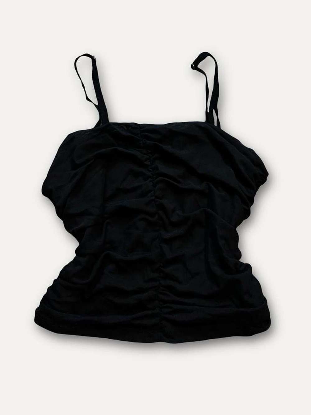 Black Ruched Spaghetti Strap Women's Tank Top